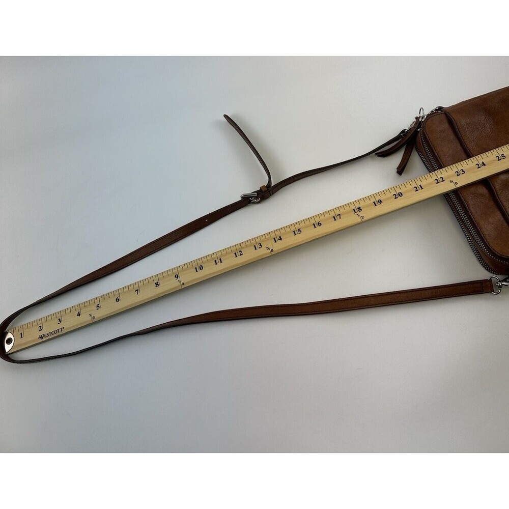 Fossil Sydney Mini Crossbody Bag Purse Smooth Tan Leather Zip Around Adjustable - Picture 14 of 16